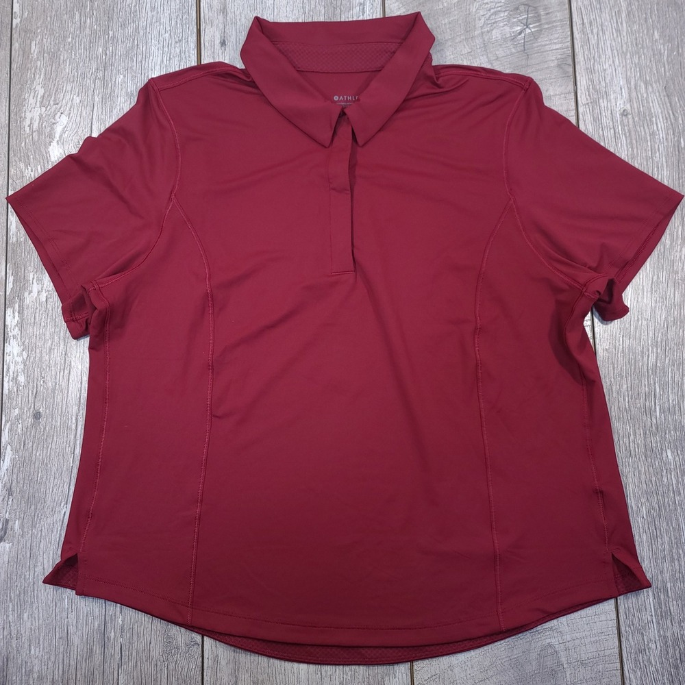 Athleta Polo Shirt Womens Size XL Red Short Sleeve Performance Golf Top